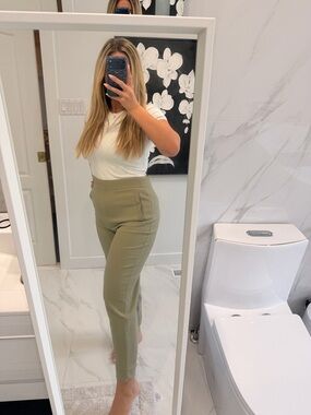 Zara Olive Green Cropped High-Rise Slim Pants
